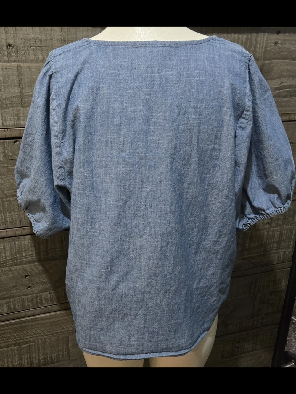 J.Crew Chambray Cotton Puff Sleeve V-Neck Blouse Blue Size Medium